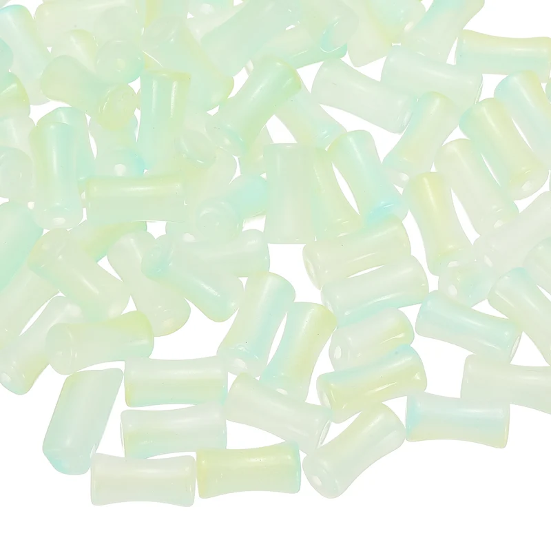 100 Pcs Glass Tube Beads, 6x12mm Bamboo Stick Tube Beads, Transparent Green