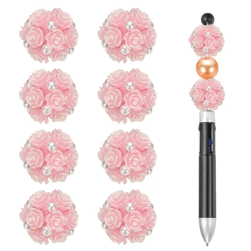 10 Pcs Rhinestone Focal Beads for Pens, 0.8" Glass Flower Beads, Bright Pink