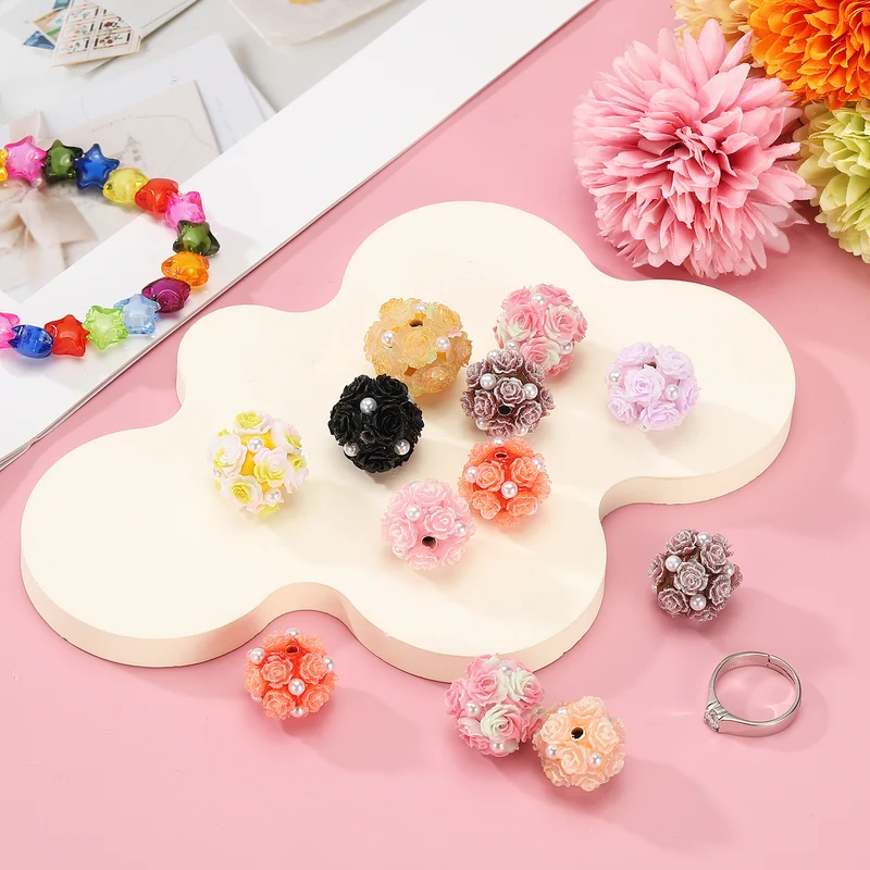 10 Pcs Rhinestone Focal Beads for Pens, 0.8" Glass Flower Beads, Bright Pink