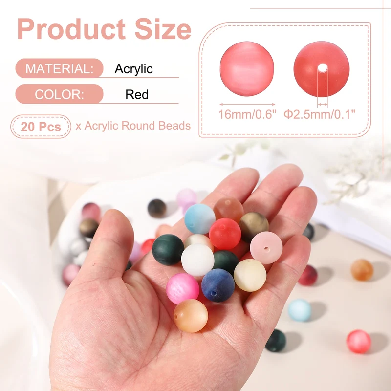 20 Pcs Acrylic Round Beads, 16mm Loose Beads for Jewelry Making, Red