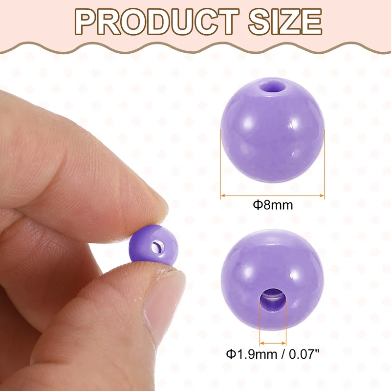 100pcs Light Purple Acrylic Round Beads 8mm Plastic Resin Loose Bead
