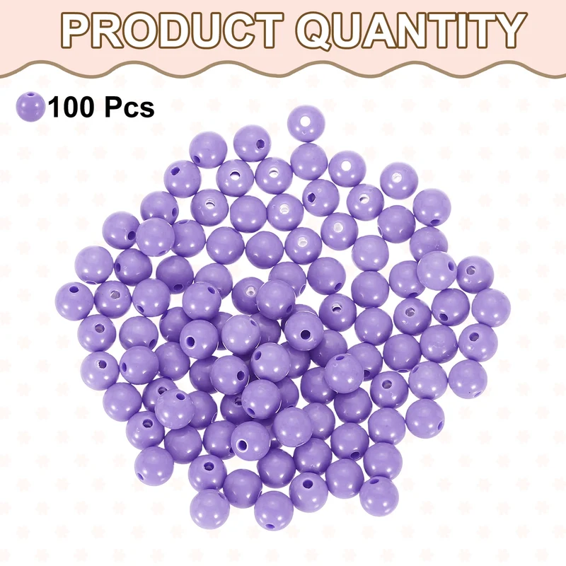 100pcs Light Purple Acrylic Round Beads 8mm Plastic Resin Loose Bead