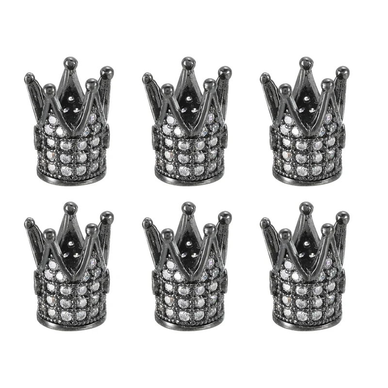 Crown Charm Spacer Beads, 6Pcs 8x12mm Zircon Pave Beads (Metallic Black)