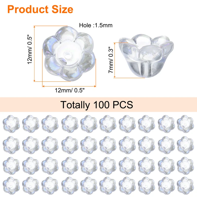 100Pcs Glass Flower Beads for Jewelry Making Loose Bead Charm Iridescent White