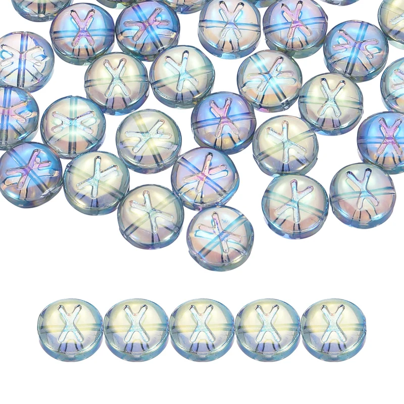 60Pcs Glass Letter Beads, 10mm x Initial Letter Spacer Beads, Blue Green