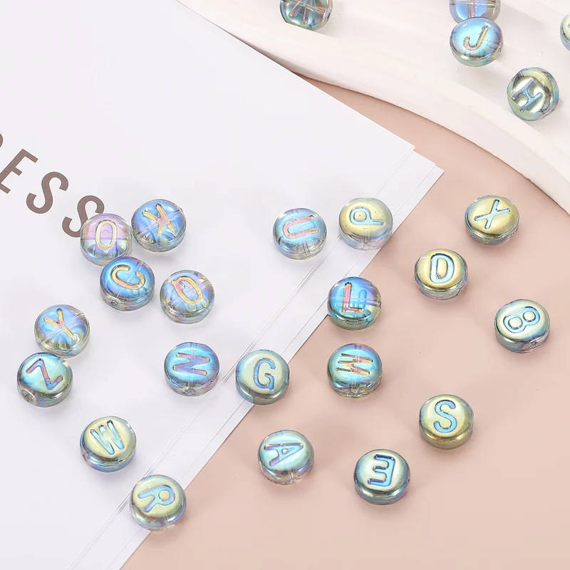 60Pcs Glass Letter Beads, 10mm x Initial Letter Spacer Beads, Blue Green