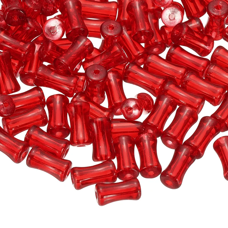 100 Pcs Glass Tube Beads, 6x12mm Bamboo Stick Tube Beads, Transparent Red