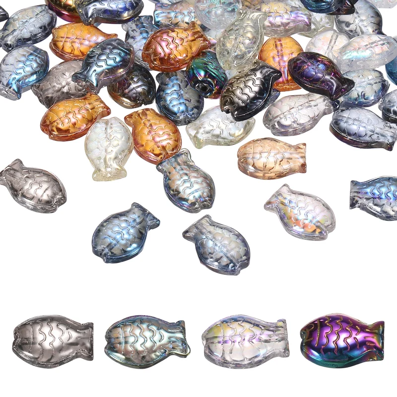 120Pcs Fish Glass Beads, Glass Fish Bead, Multicolor