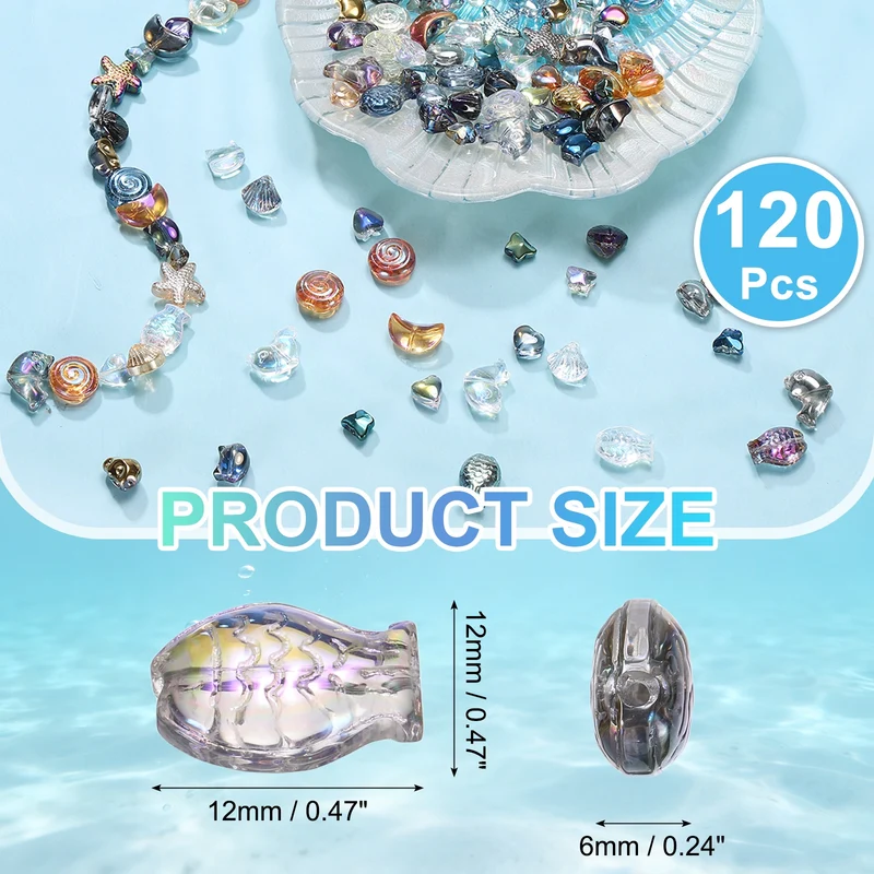 120Pcs Fish Glass Beads, Glass Fish Bead, Multicolor
