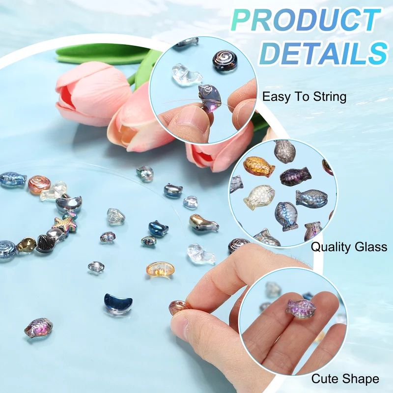 120Pcs Fish Glass Beads, Glass Fish Bead, Multicolor