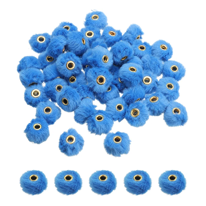50Pcs Pom Pom Beads, Faux Fur Fuzzy Spacers Bead with 4mm Hole, Blue