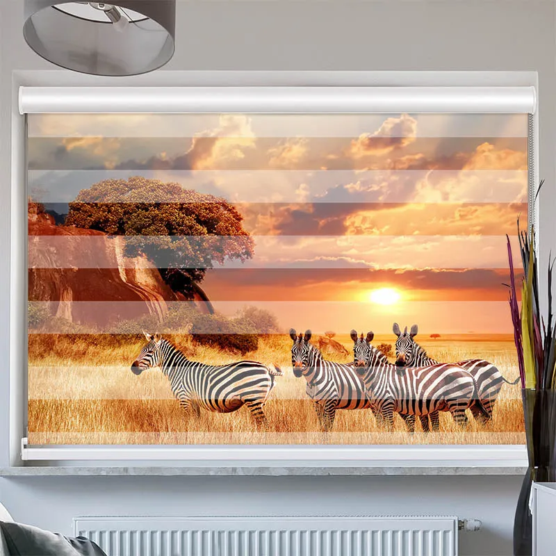 Doppelrollo mit Kassette "Zebras in Afrikas Savanne"