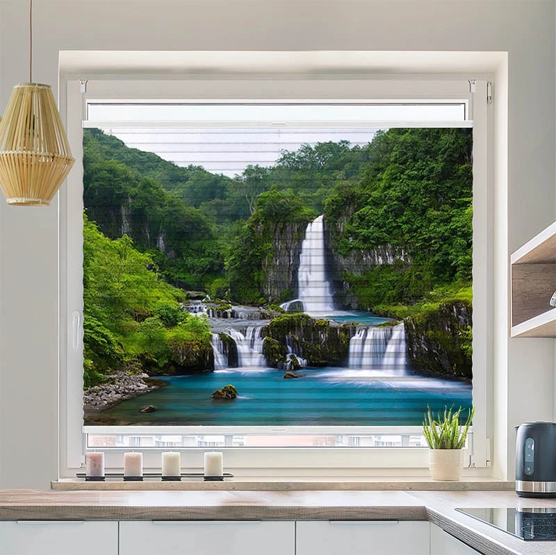 Plissee Motiv "Wasserfall im Wald"