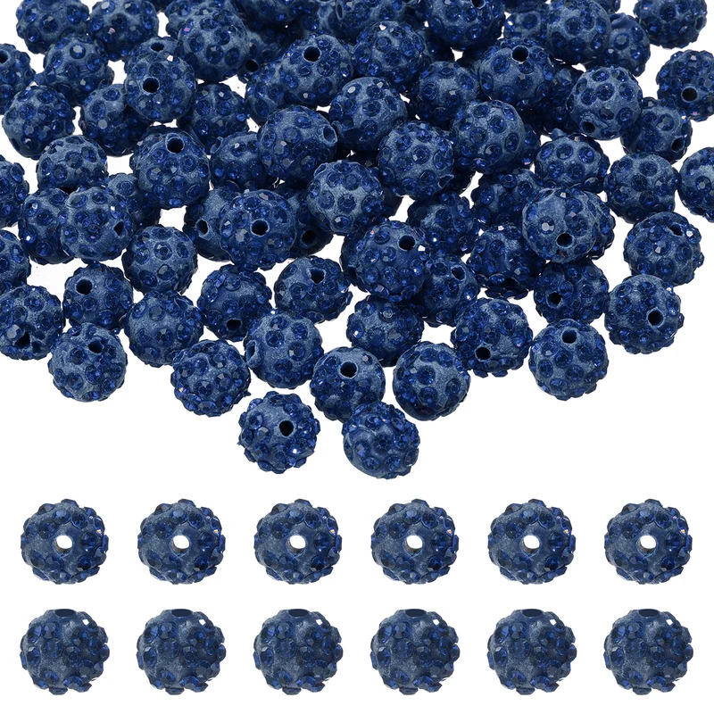 105 Pcs 10mm Rhinestone Clay Beads for Jewelry Making, Navy Blue