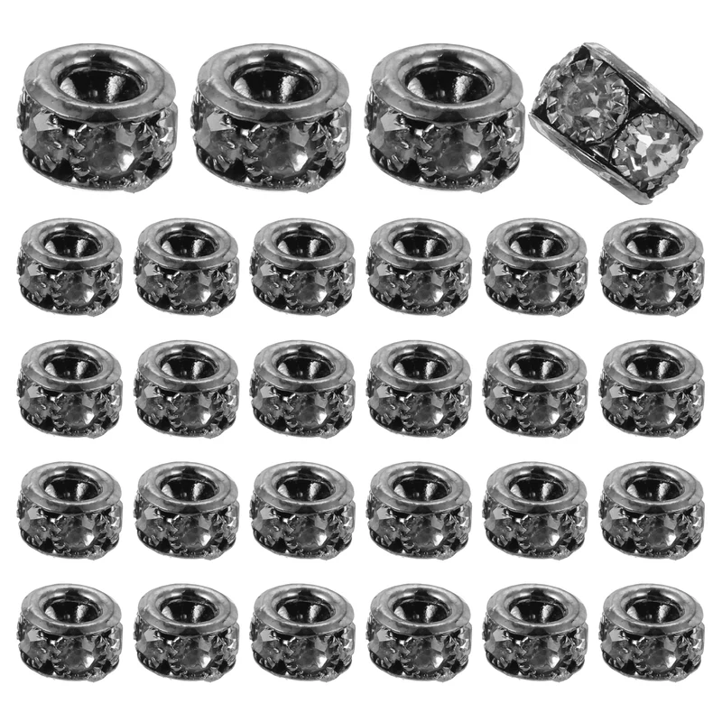 40Pcs 8mm Large Hole Rhinestone Beads European Bulk Spacer Bead Black