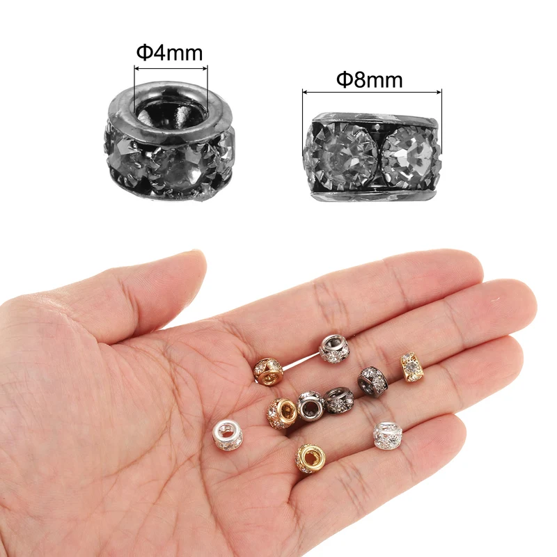 40Pcs 8mm Large Hole Rhinestone Beads European Bulk Spacer Bead Black