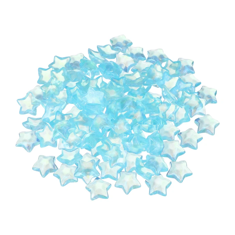 100 Pcs Flat Back Resin Star Beads, Glitter Star Charm, Blue