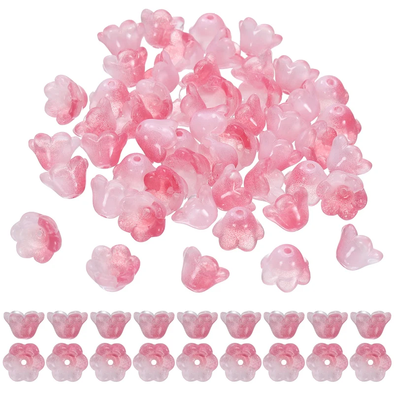 100 Pcs Glass Flower Beads for Jewelry Making, Loose Bead Charm, Rouge
