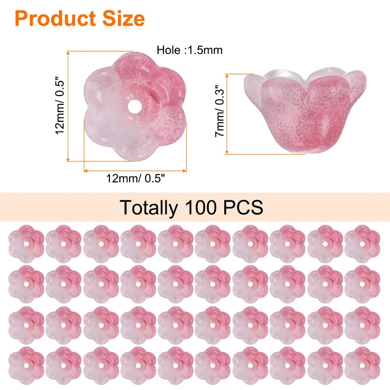 100 Pcs Glass Flower Beads for Jewelry Making, Loose Bead Charm, Rouge