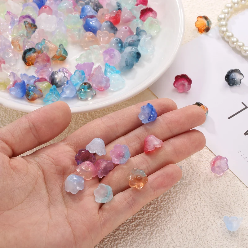 100 Pcs Glass Flower Beads for Jewelry Making, Loose Bead Charm, Rouge