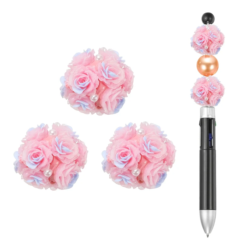 5 Pcs Rhinestone Focal Beads for Pens, 0.8" Glass Flower Beads, Pink