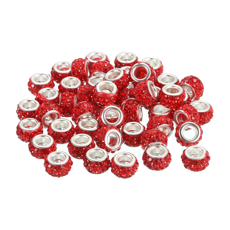 50Pcs European Large Hole Beads Rhinestone Craft Beads Red