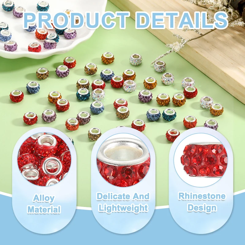 50Pcs European Large Hole Beads Rhinestone Craft Beads Red