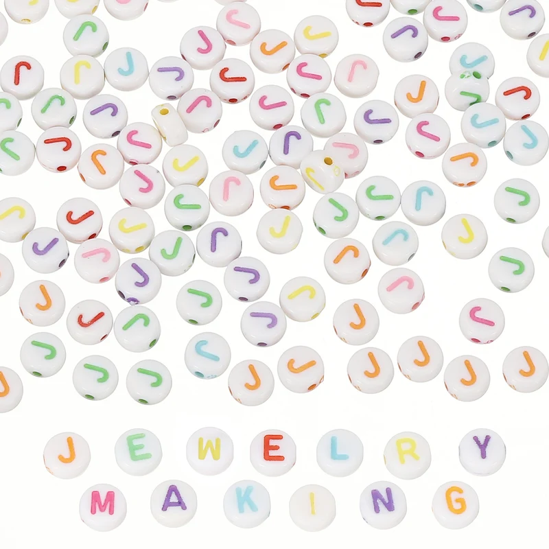 Alphabet Beads, 100 Pcs Rainbow Letter Beads Acrylic Charms, 4x7mm, Letter J