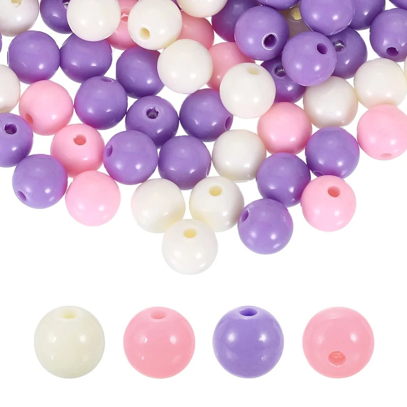 200pcs Cream Purple Acrylic Round Beads 10mm Plastic Resin Loose Bead