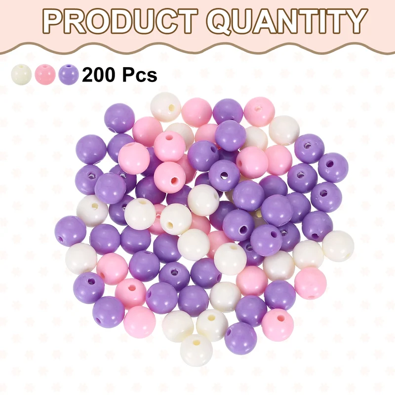 200pcs Cream Purple Acrylic Round Beads 10mm Plastic Resin Loose Bead