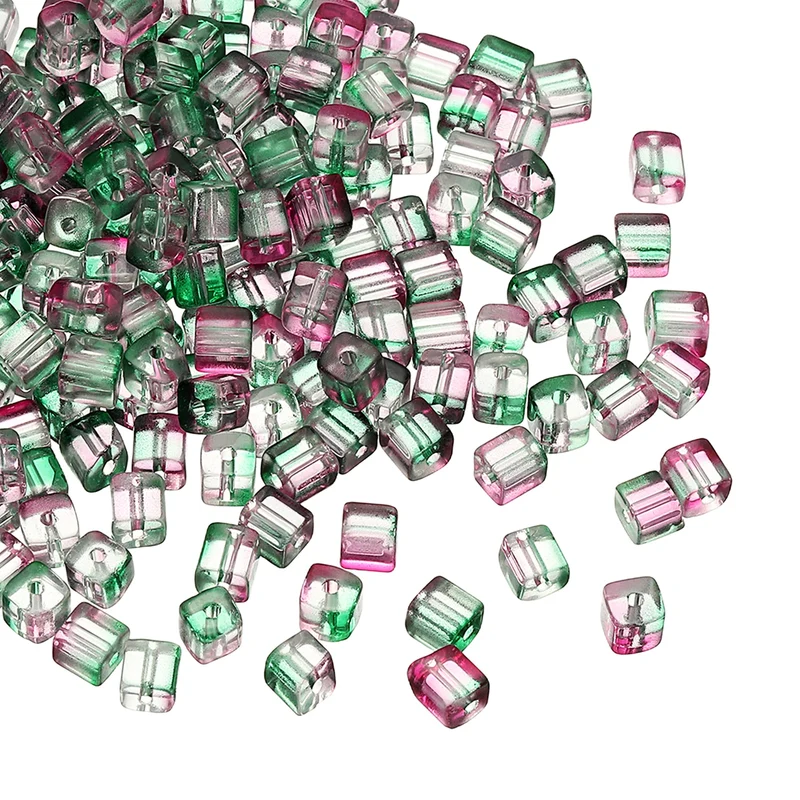 200 Pcs Crystal Cube Beads, 7mm Faceted Square Spacer Beads, Peacock Green