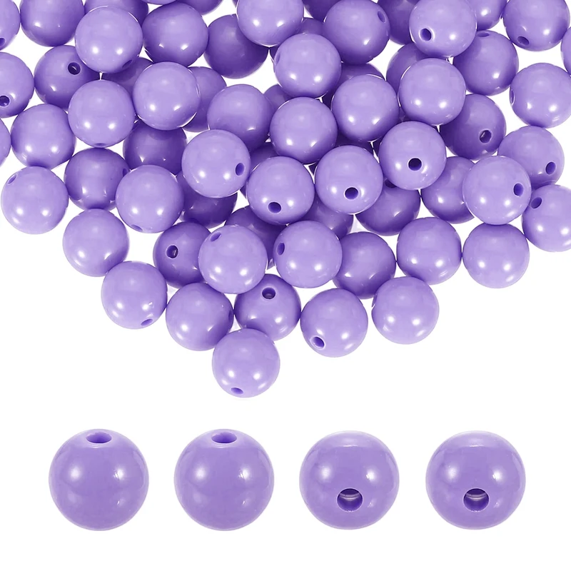 200pcs Light Purple Acrylic Round Beads 10mm Plastic Resin Loose Bead