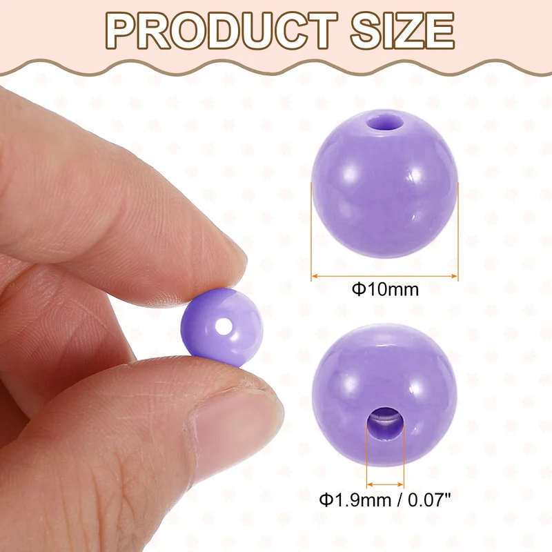 200pcs Light Purple Acrylic Round Beads 10mm Plastic Resin Loose Bead