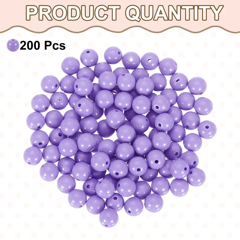 200pcs Light Purple Acrylic Round Beads 10mm Plastic Resin Loose Bead