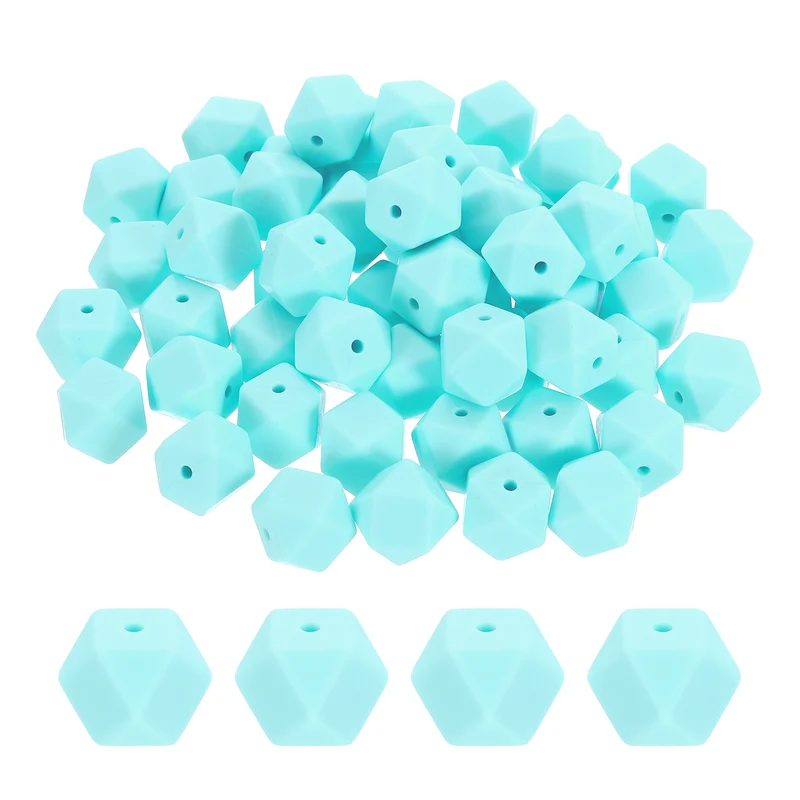 90 Pcs Silicone Beads, 14mm Loose Hexagon Rubber Focal Beads, Sky Blue
