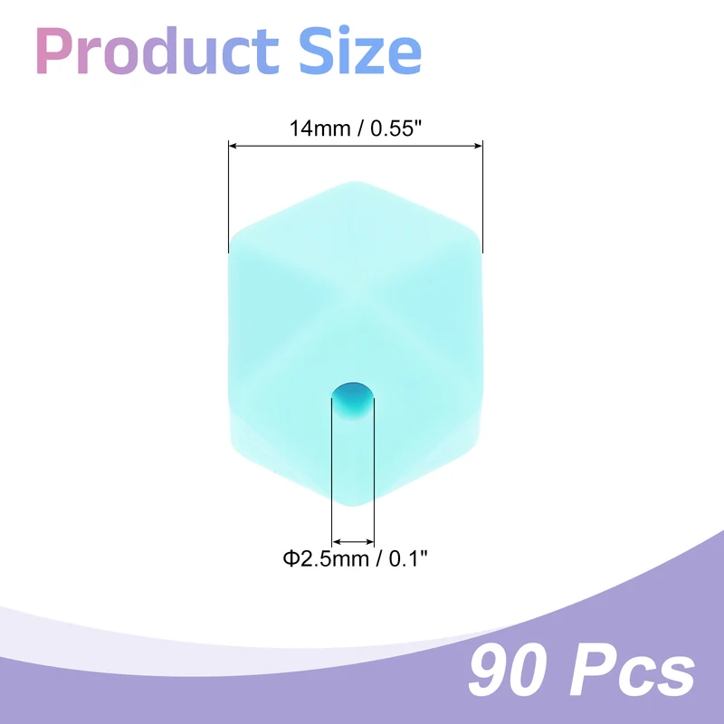 90 Pcs Silicone Beads, 14mm Loose Hexagon Rubber Focal Beads, Sky Blue
