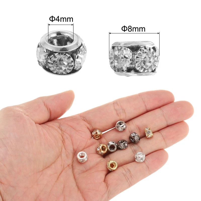 40 Pcs 8mm Large Hole Rhinestone Beads, European Bulk Spacer Bead (Silver)