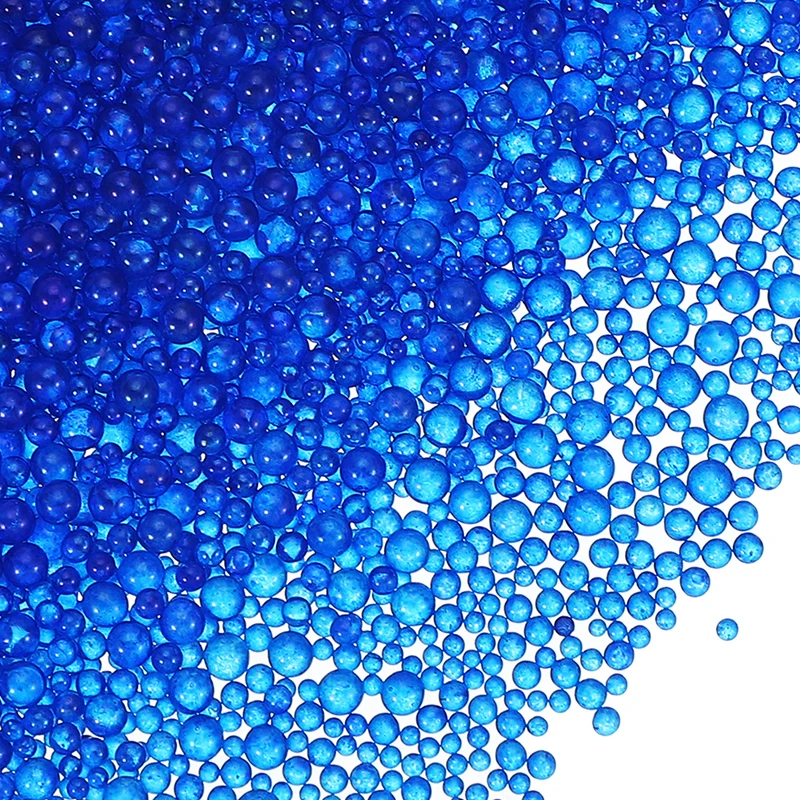 200g 1-3mm Glass Bubble Beads Iridescent No Hole Water Droplet Ball Blue