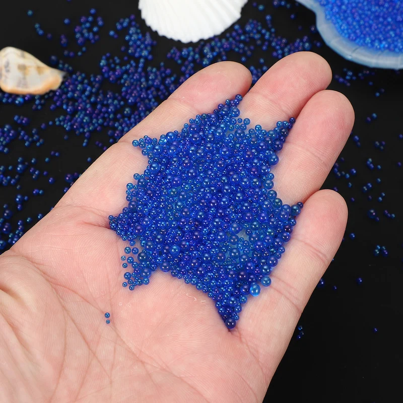 200g 1-3mm Glass Bubble Beads Iridescent No Hole Water Droplet Ball Blue
