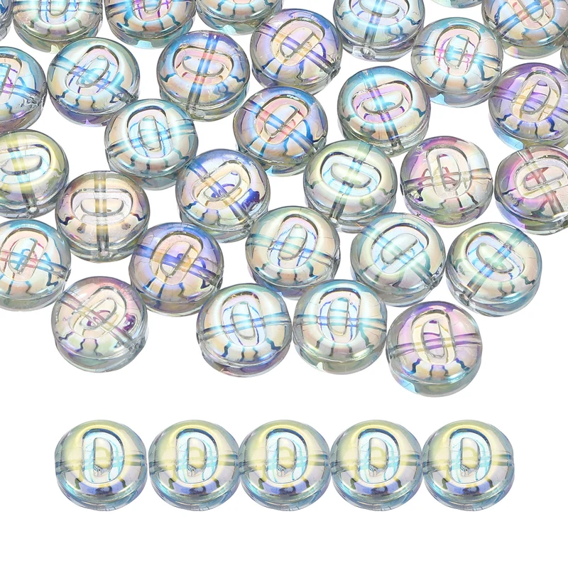 60Pcs Glass Letter Beads, 10mm D Initial Letter Spacer Beads, Blue Green