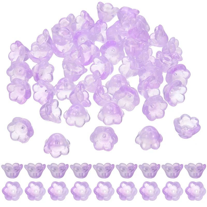 100Pcs Glass Flower Beads for Jewelry Making Loose Bead Charm Light Purple