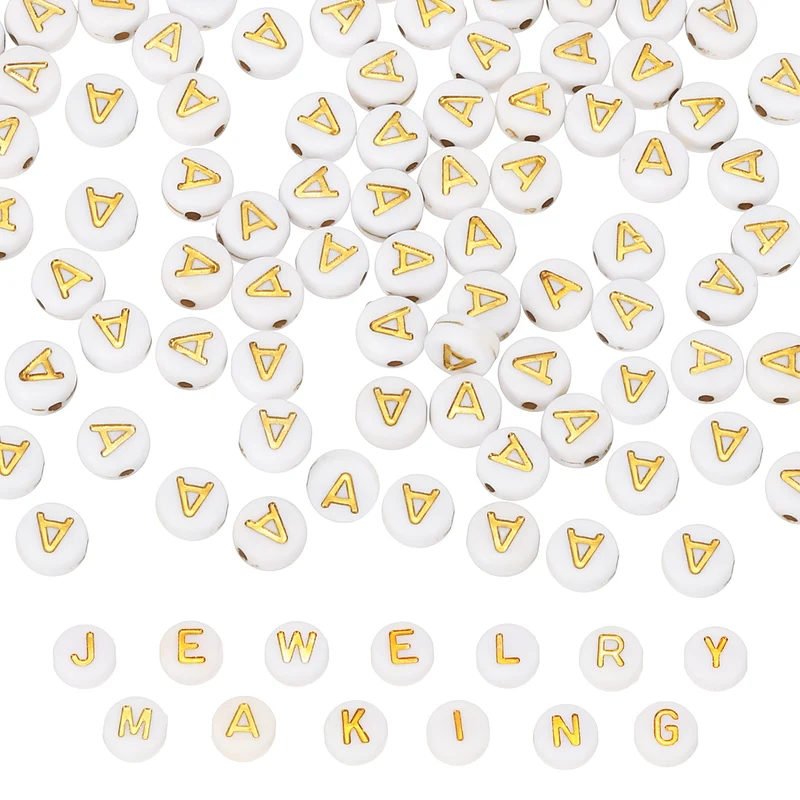 Alphabet Beads, 100 Pcs Gold Letter Beads Acrylic Charms, 4x7mm, Letter A