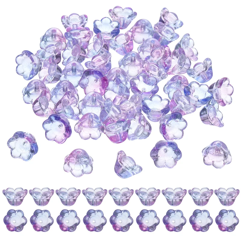100Pcs Glass Flower Beads for Jewelry Making Loose Bead Charm Blue/Purple