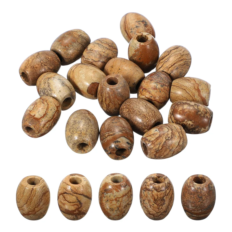 20 Pcs Large Hole 5mm Loose Stone Barrel Rondelle Beads, Beige Picture Texture