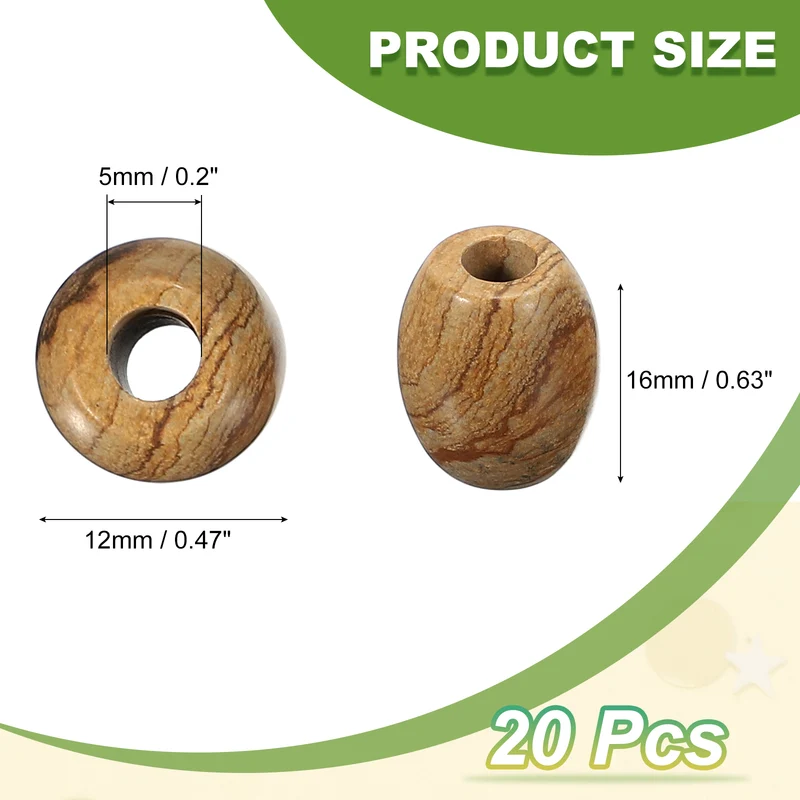 20 Pcs Large Hole 5mm Loose Stone Barrel Rondelle Beads, Beige Picture Texture