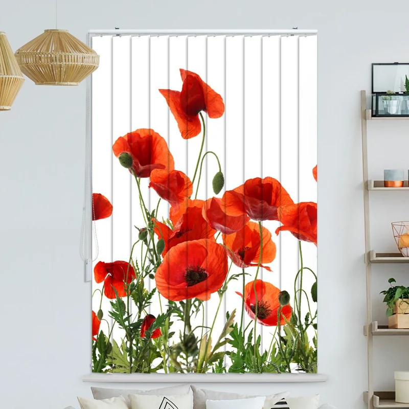 Lamellenvorhang Motiv "Mohnblumen Weisser Hintergrund"