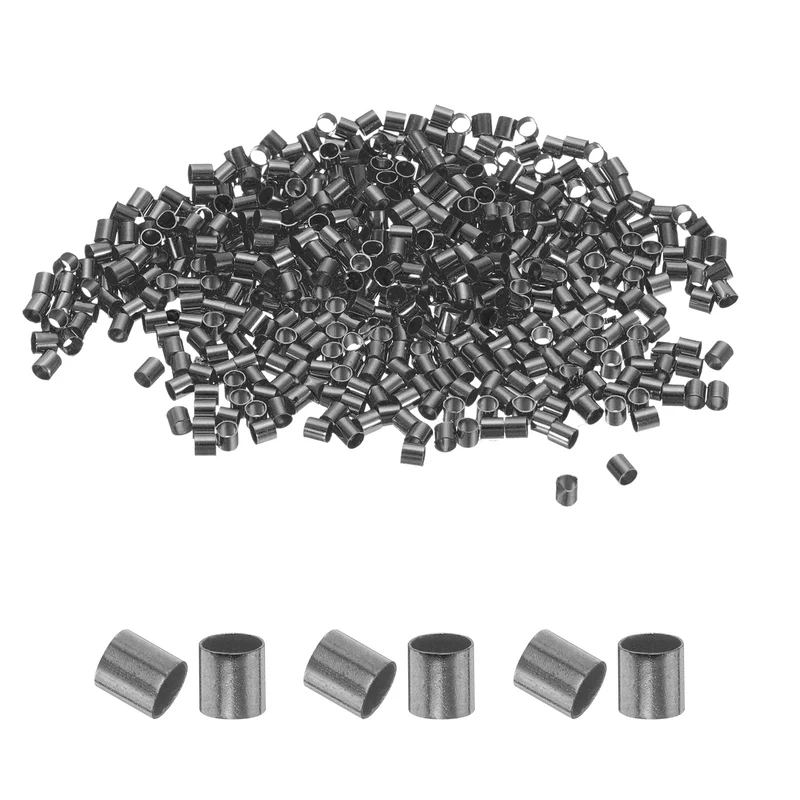 500Pcs Tube Crimp Beads 2x2mm Crimp Beads for Jewelry Making Black