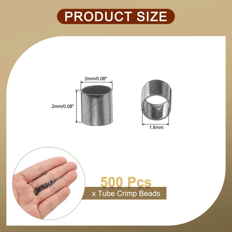 500Pcs Tube Crimp Beads 2x2mm Crimp Beads for Jewelry Making Black