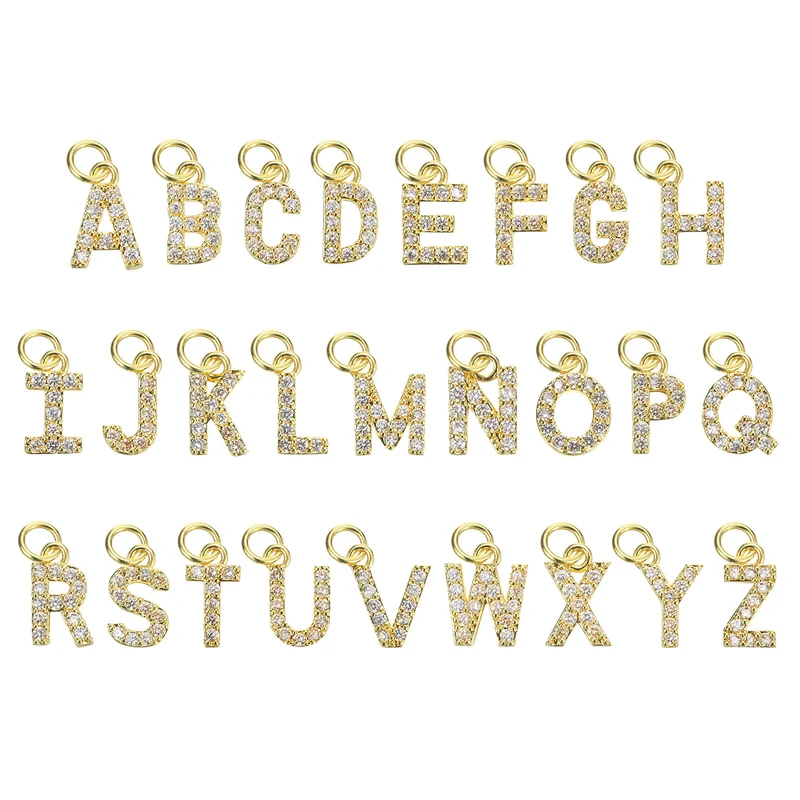 26Pcs Letter Charm Rhinestone Alphabet Charm for DIY Jewelry Making Gold