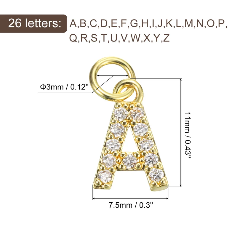 26Pcs Letter Charm Rhinestone Alphabet Charm for DIY Jewelry Making Gold